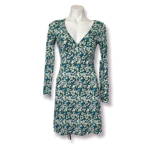Bp Floral Dress XXSmall Knit long Sleeve aqua Blue Green XXS - Picture 1 of 9